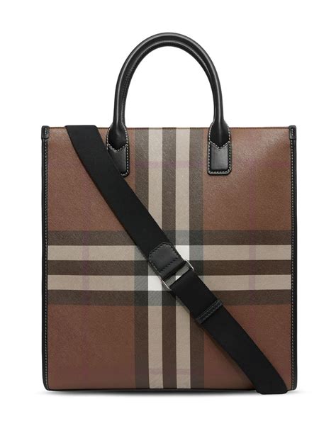 burberry check and leather tote.